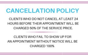A text box with a salon cancellation policy