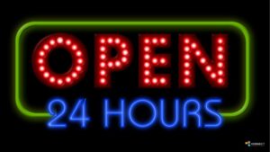 Neon sign, open 24/7