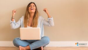 A woman happy after booking a last minute appointment